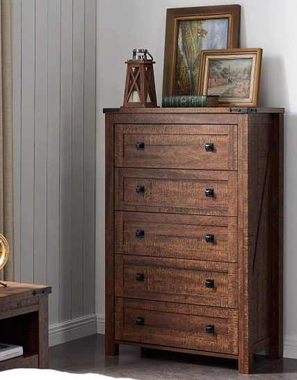 Modern ForgeCraft Farmhouse 5 Drawers Dresser Chests Portable