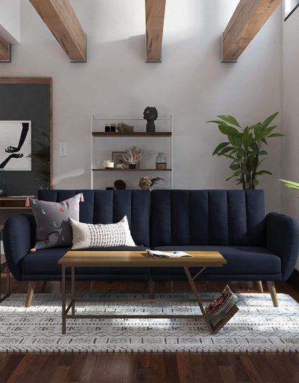 Lightweight CoreLiving Novogratz Brittany Sofa Futon - Navy Linen Adjustable